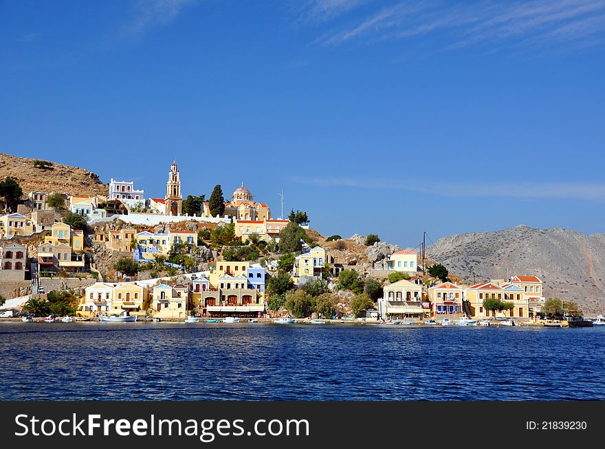 Symi town seen from the ocean. Symi town seen from the ocean