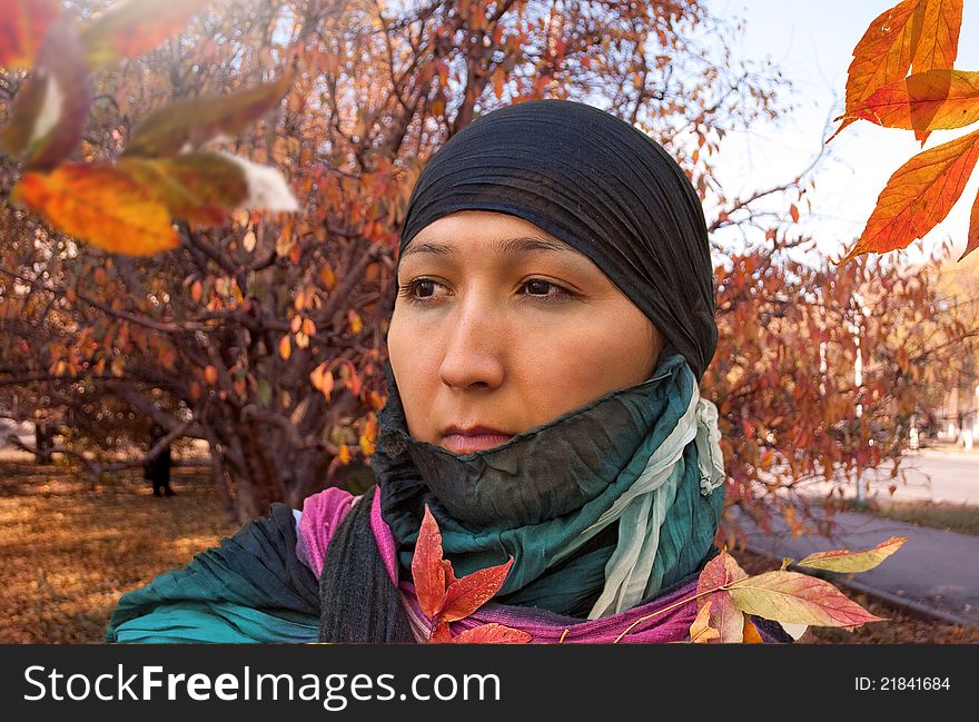 Kazakh woman. Young woman Kazakh. Fall of 2011.