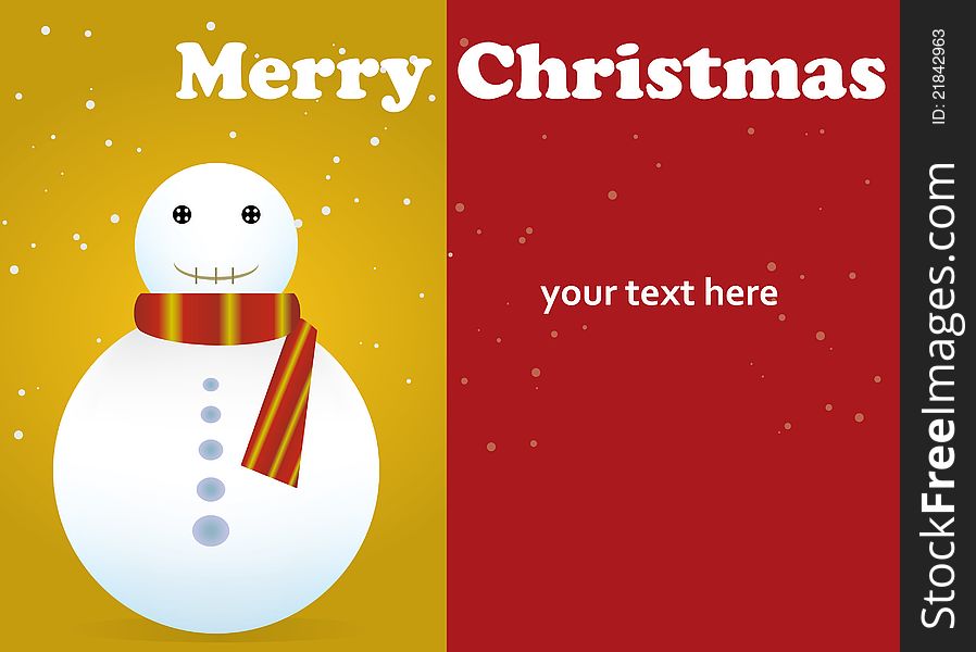 Illustration of merry christmas card with snowman on white background. EPS file available.