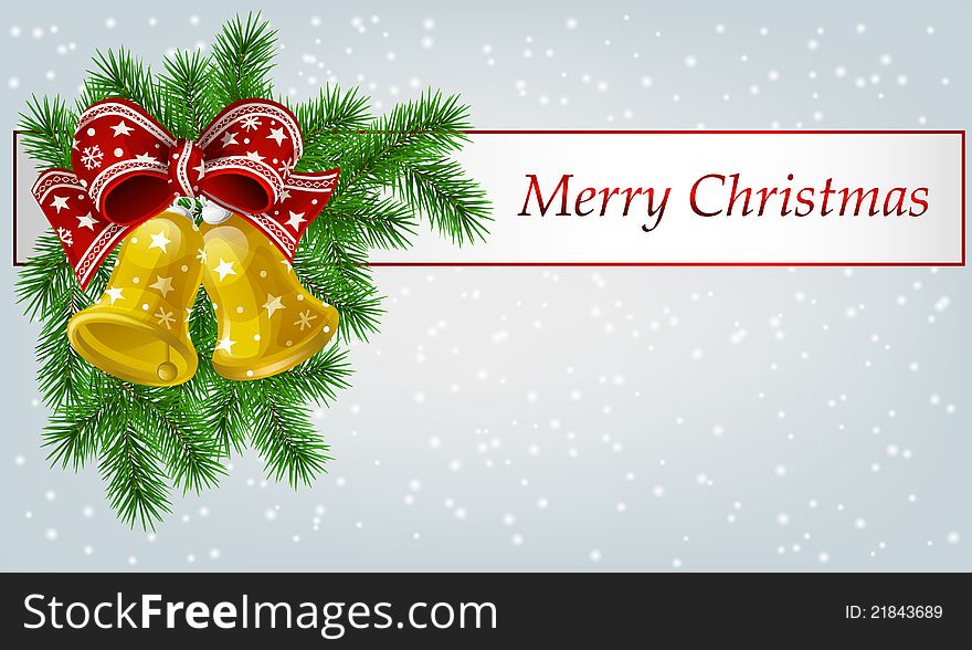 Christmas bells, fir branches and ribbon. Christmas bells, fir branches and ribbon