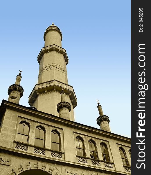 Minaret and blue sky in Lednice