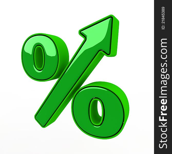 The green sign on percent designating increase. The green sign on percent designating increase