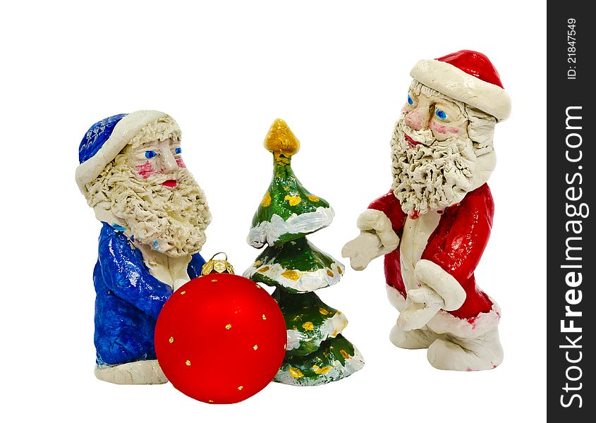 Clay Figures Of Santa Claus Isolated On White