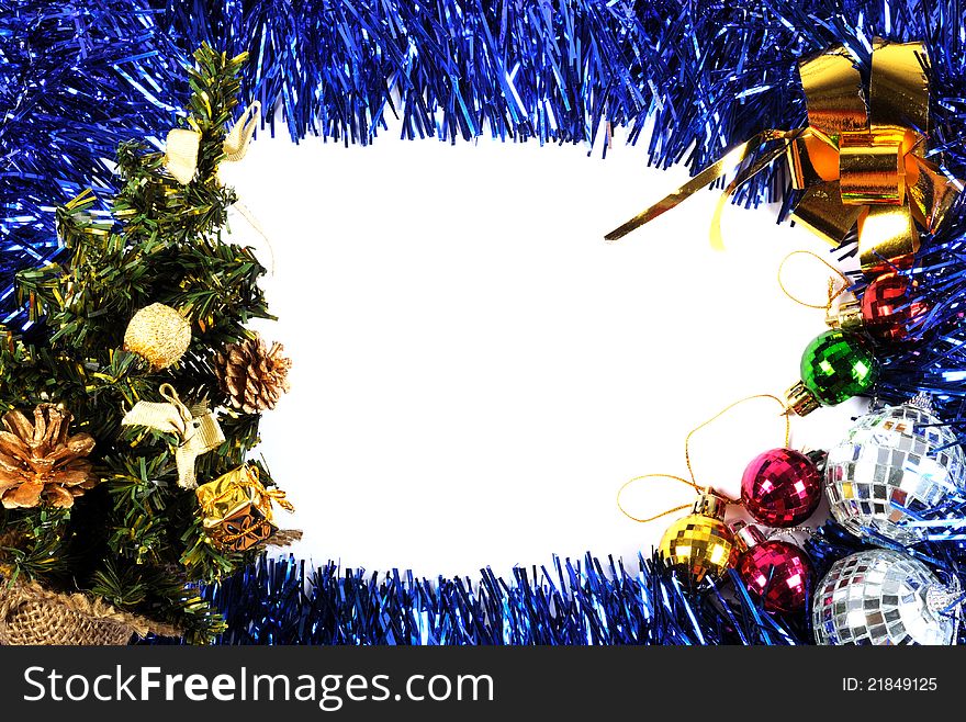 Christmas frame with small tree and some decorations. Christmas frame with small tree and some decorations