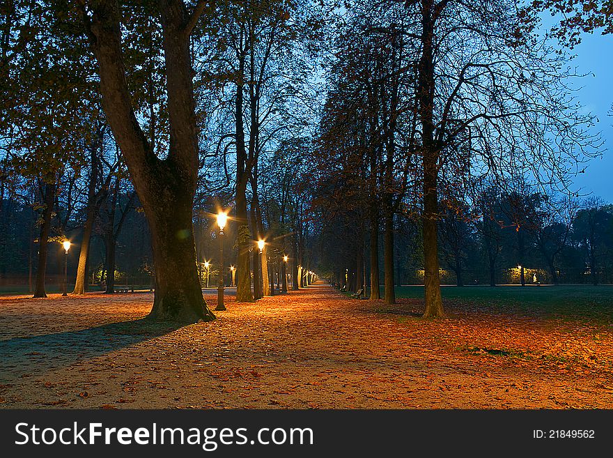 Parma, Italy - Emilia-Romagna region. Ducal Park at night.