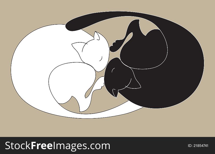 Black and white sleeping cats form sign yin - yang