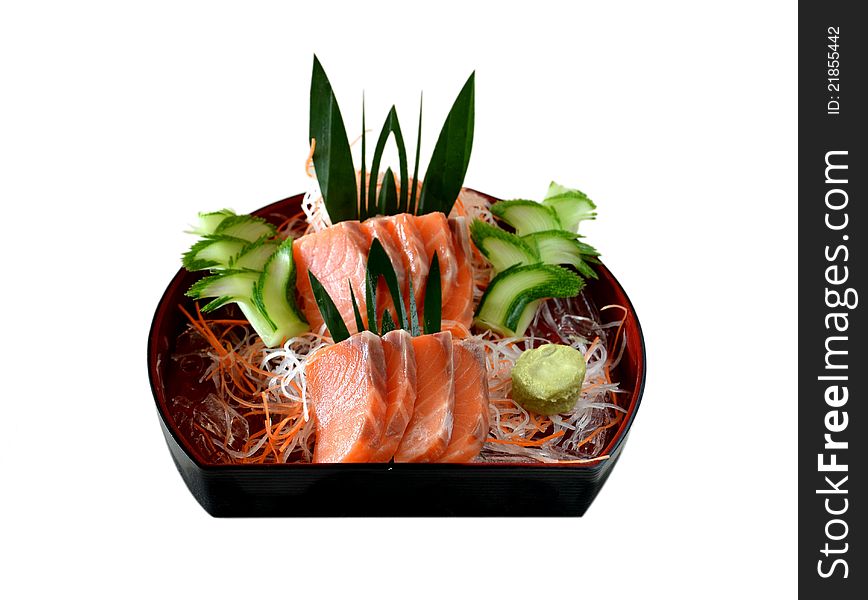 Fresh salmon sashimi with vegetable. Fresh salmon sashimi with vegetable