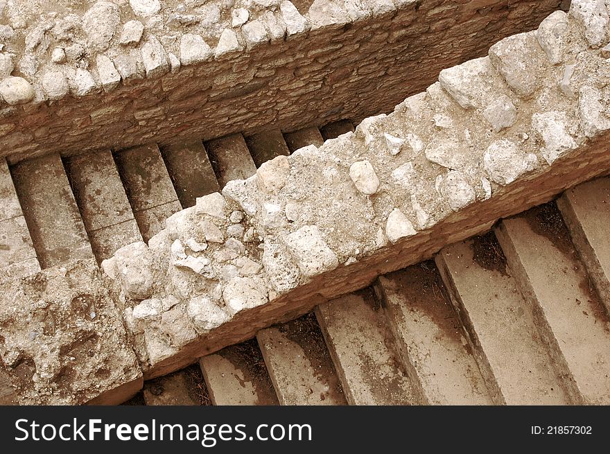 Top view of ancient stone stair case