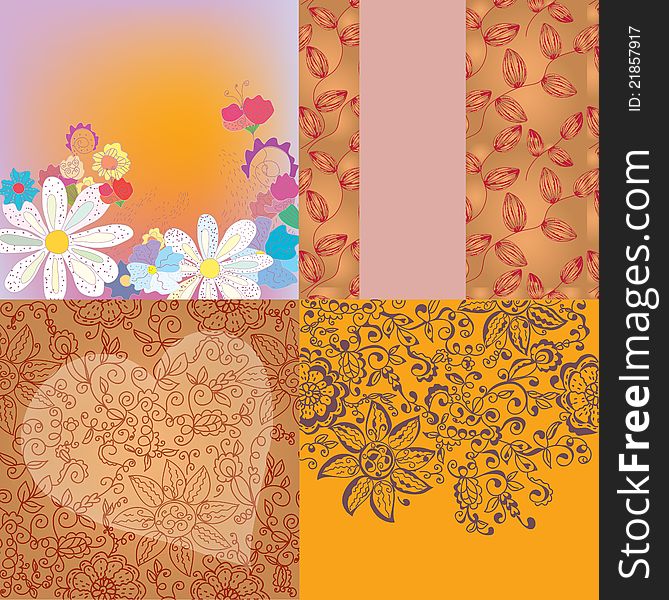 Floral backgrounds romantic set in orange colors