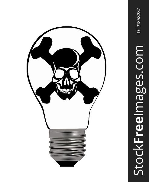 Classic transparent bulb with pirates symbol skull with bones. Classic transparent bulb with pirates symbol skull with bones