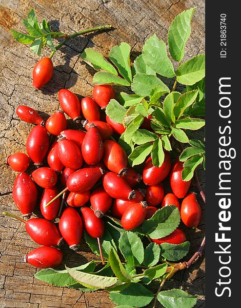 Some red berry fruits with green leaves. Some red berry fruits with green leaves