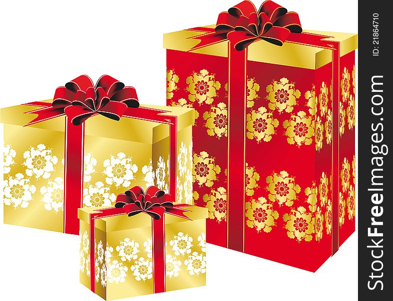 holiday boxes with ribbons of gold and red Christmas background, Christmas, vector. holiday boxes with ribbons of gold and red Christmas background, Christmas, vector