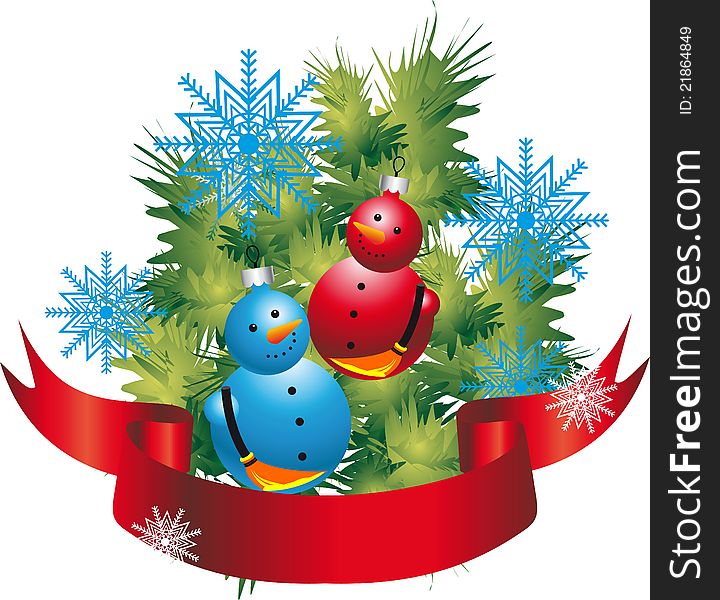 Christmas tree ornaments, Christmas decorations with snowmen and tape. Christmas tree ornaments, Christmas decorations with snowmen and tape