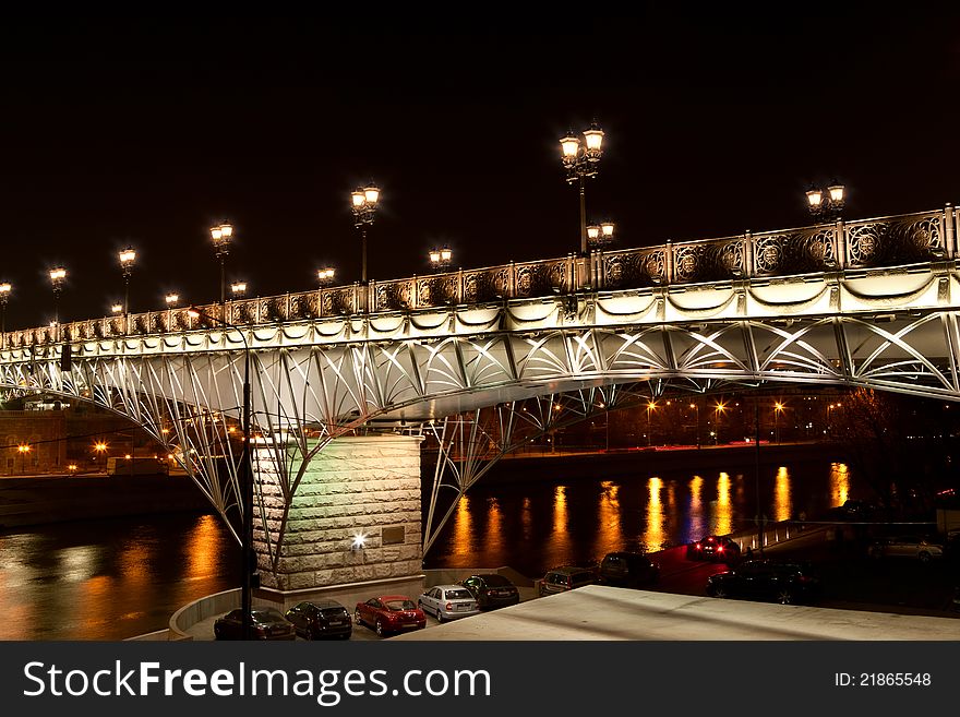 Moscow. Evening foot Bridge with illumination