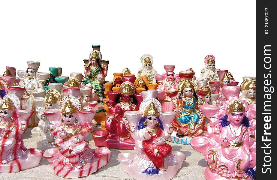 Beautiful small statues of Hindu mythological goddess of wealth Maa Laxmi