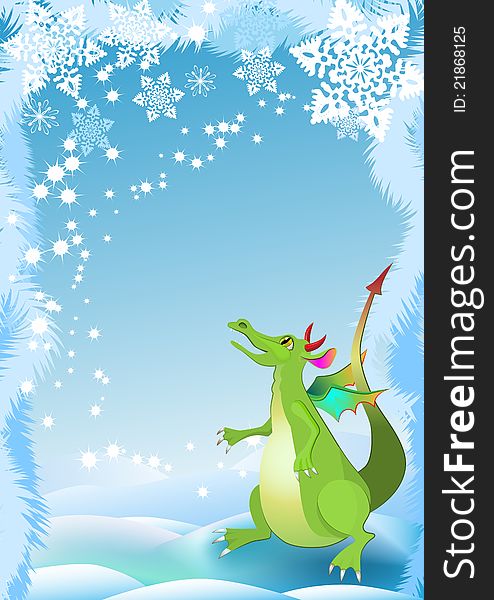 Dragon new 2012 year symbol with snowflakes