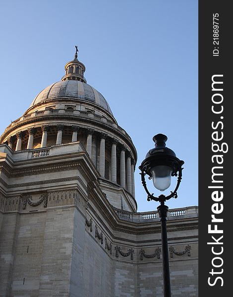 Part view of the Pantheon of Paris, now functions as a secular mausoleum containing the remains of distinguished French citizens