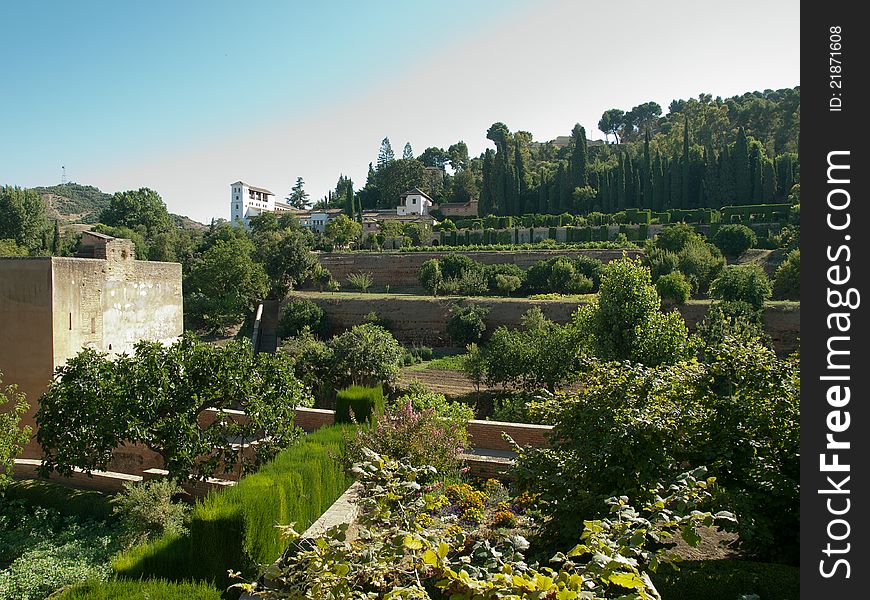 View of gardens in Alhambra ,Spain. View of gardens in Alhambra ,Spain