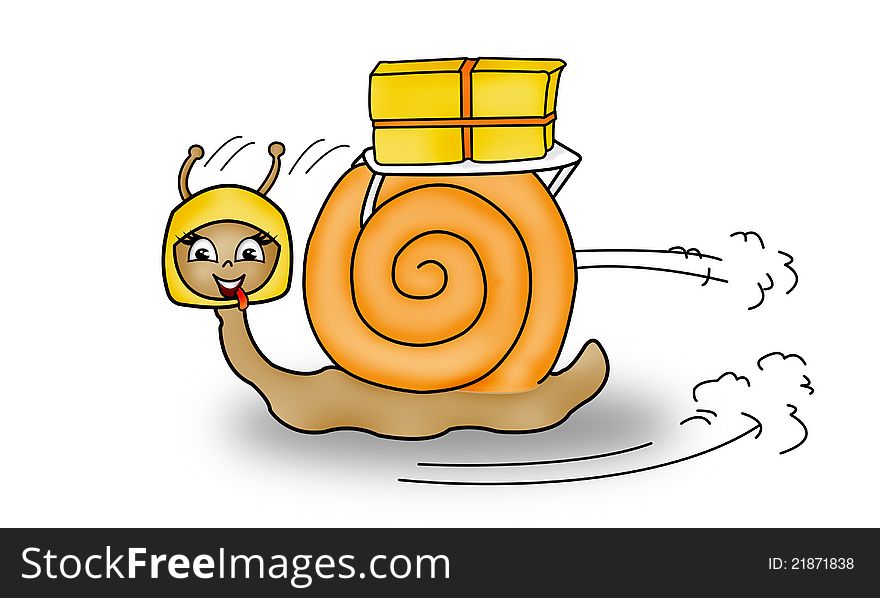 Sweet super fast snail with package. Sweet super fast snail with package