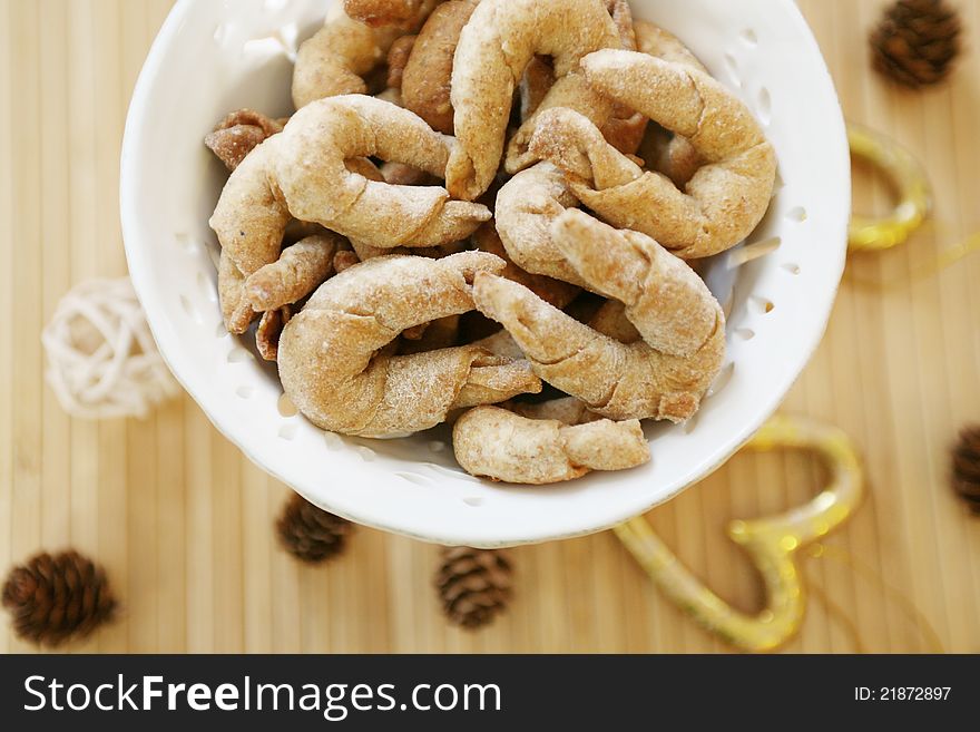 Croissant cookies in jar from top