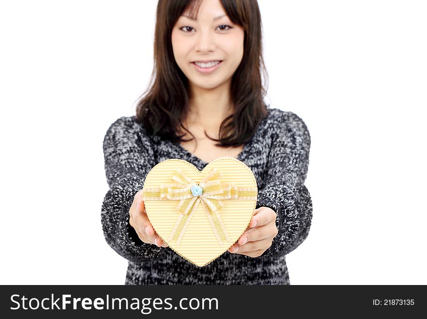 Young Woman Holding A Gift Box