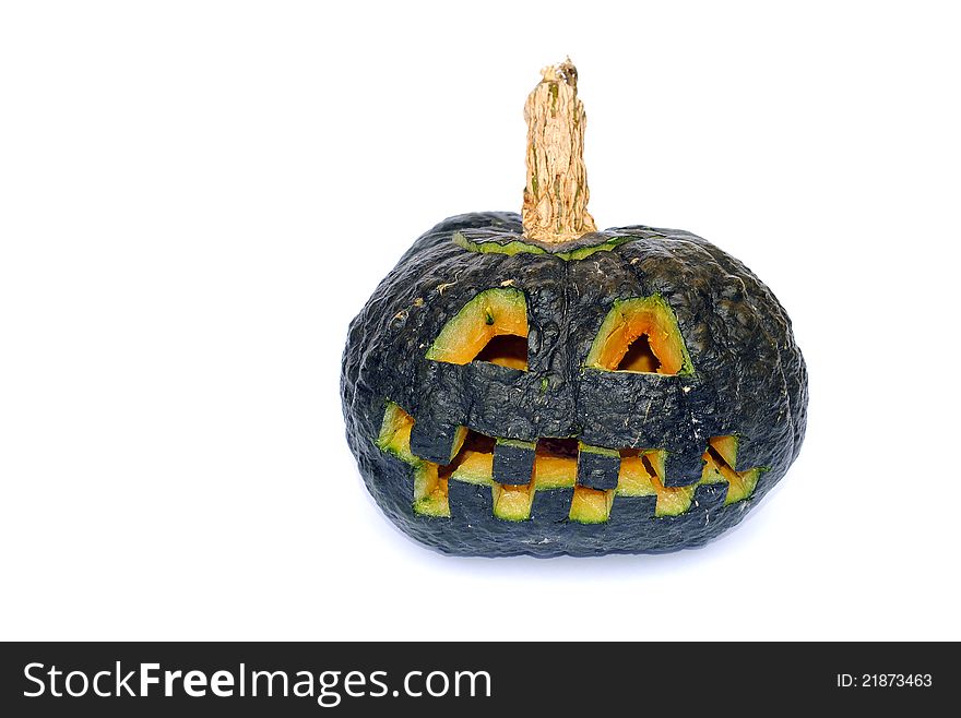 Homemade halloween pumpkin isolated on white  background