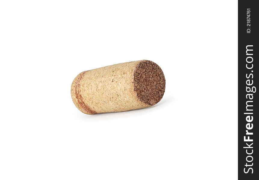 Ordinary wine cork on white background. Isolated with clipping path