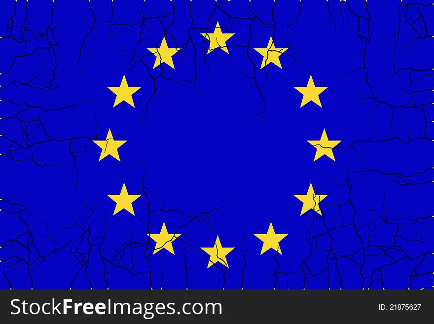 The symbolic image of the flag of the European Union in crisis. The symbolic image of the flag of the European Union in crisis