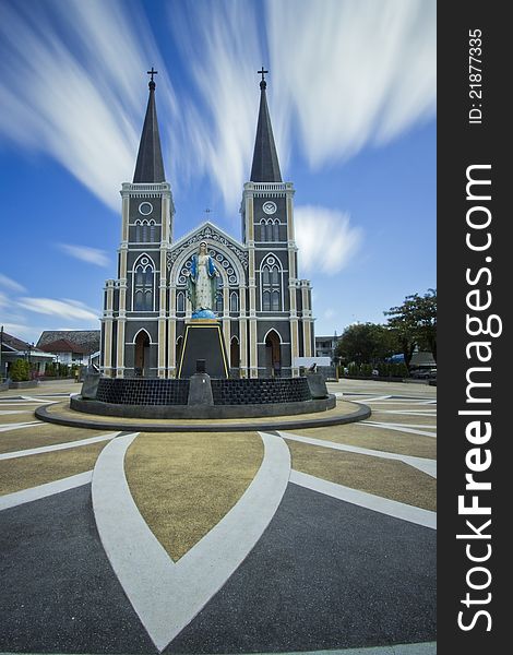 Christian Temple and moving sky in Jantaburi Thailand