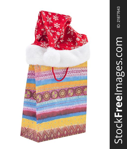 Gift bag and a hat Christmas on a white background