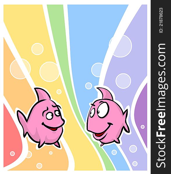 Gay fishes and rainbow flag background