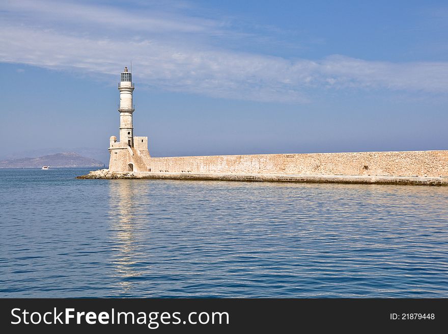 A Greek lighthouse with port wall