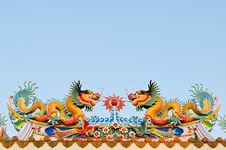 Twin Dragon On The Roof Of Shrine Stock Photo Twin Dragon On The Roof Of Shrine Stock Photo