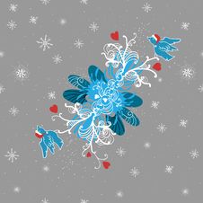 Winter Background With Doodle Birds, Hearts And Stock Image Winter Background With Doodle Birds, Hearts And Stock Image
