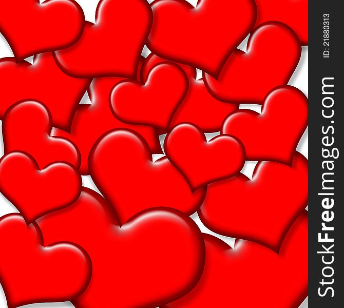 Glossy Red Plastic Hearts Background. Glossy Red Plastic Hearts Background