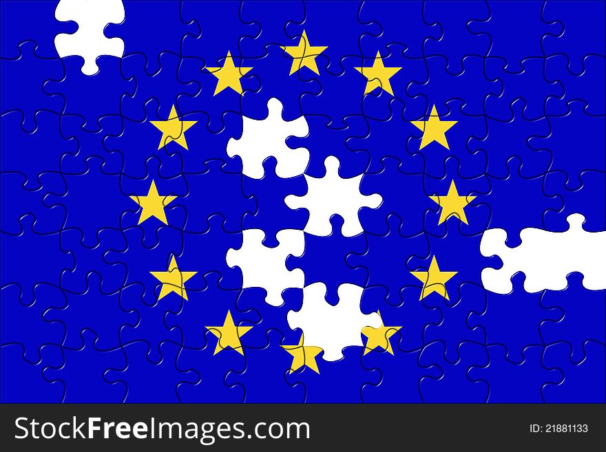 The symbolic image of the flag of the European Union in crisis