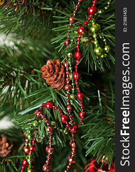 Christmas tree ornaments on Christmas tree
