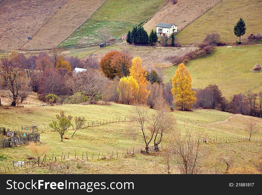 Autumnal landscape mountain cottage