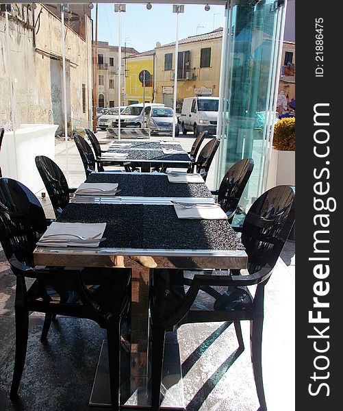 Black furniture for restaurant at terrace. Black furniture for restaurant at terrace.