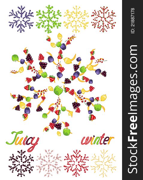 Juicy snowflakes made of fruit icons. Juicy snowflakes made of fruit icons