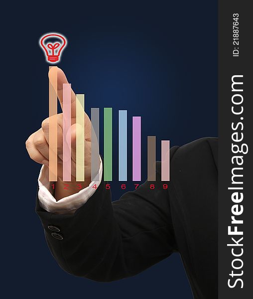 Image of hand point to highest business target and dark blue background. Image of hand point to highest business target and dark blue background