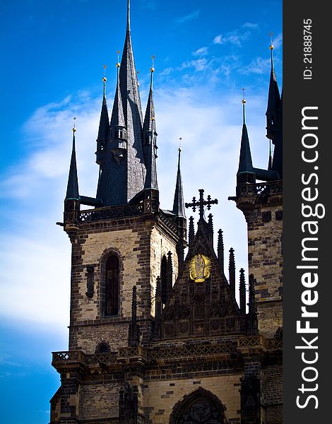 Detail of the Church of Our Lady before Týn. Old Town Square (Czech: Staroměstské náměstí) in Prague, Czech Republic.