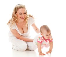 Child And Loving Mother, Child Steps Royalty Free Stock Photo