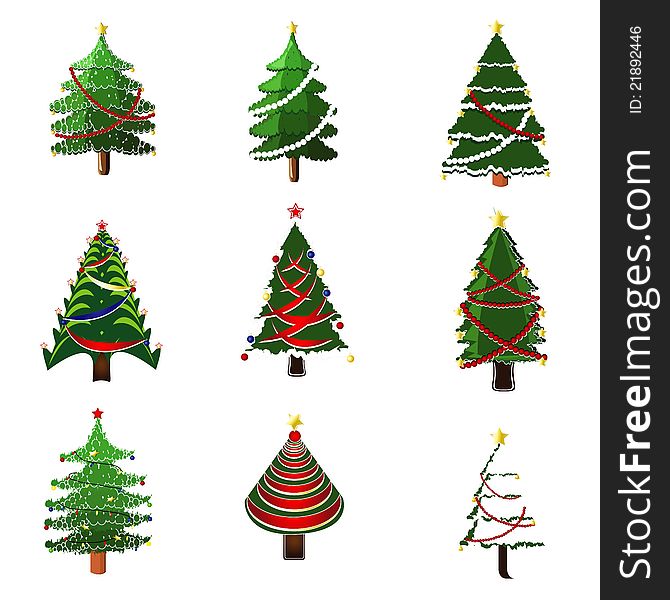 Illustration of set of christmas tree in different style