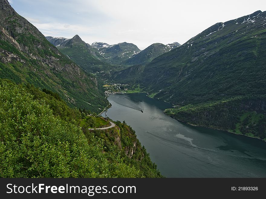 Geiranger fjord among high mountains. Geiranger fjord among high mountains