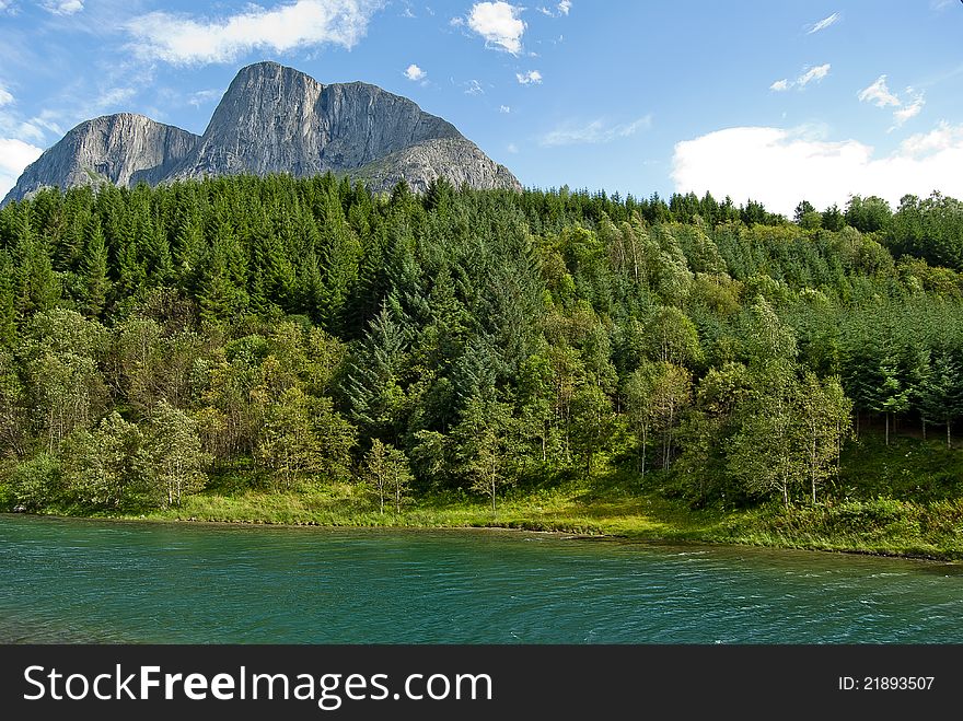 Green river with trees in Norway