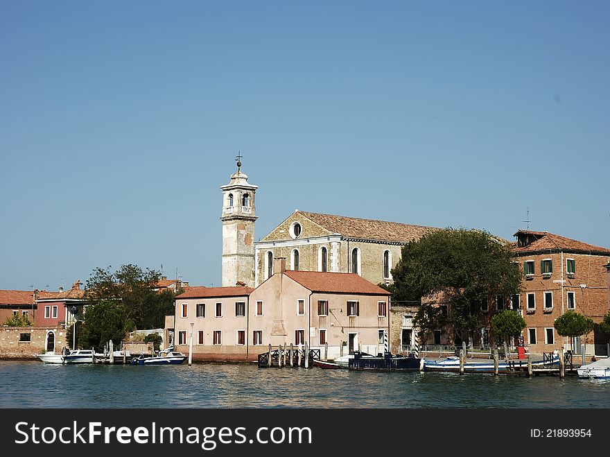 Image of the Venice shoreline across from Murano Island, Venice, Italy.