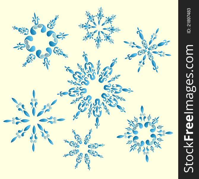 Set of blue openworked vector snowflakes. Set of blue openworked vector snowflakes