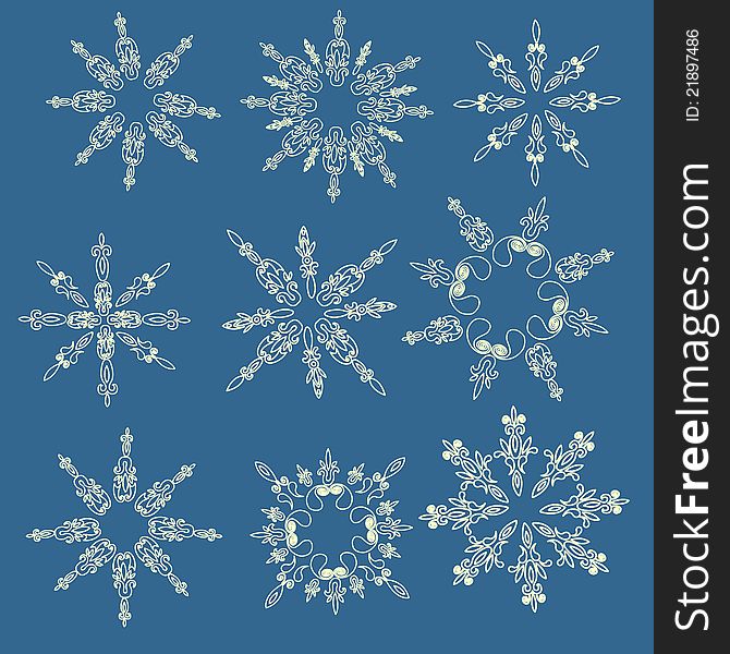 Set of openworked vector snowflakes. Set of openworked vector snowflakes