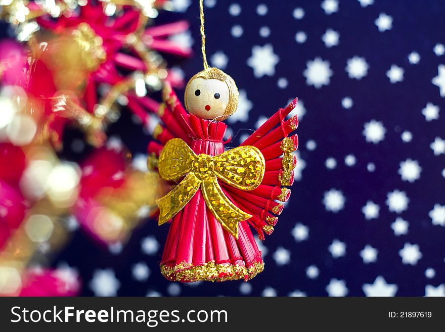 Christmas decoration with angel and stars. Christmas decoration with angel and stars